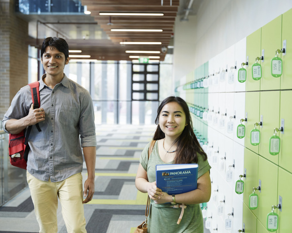 Students by lockers